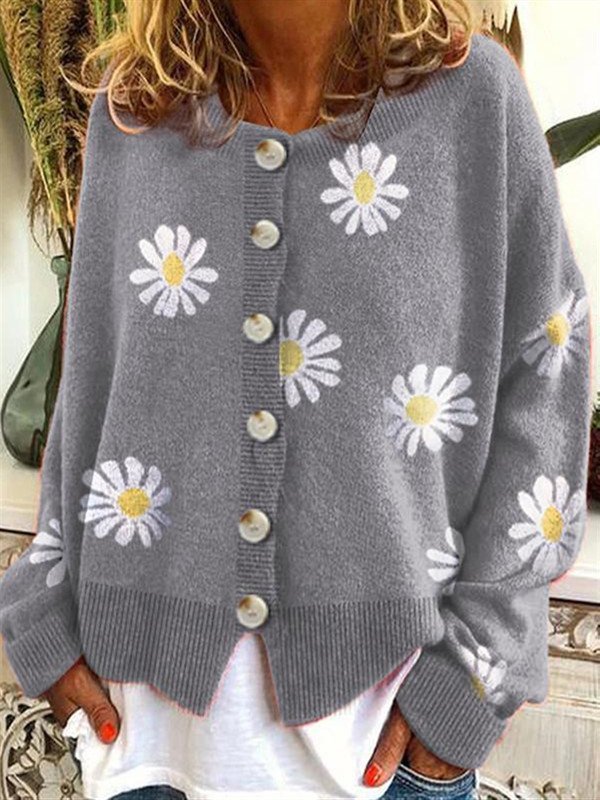 Normale Geblümte Strickjacke mit Langarm