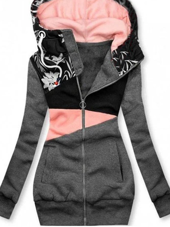 Print Baumwollgemische Jacke mit Langarm