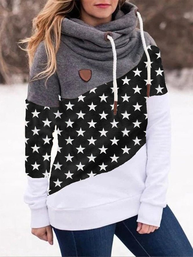 Schwarz Farbe-Block Lässig Stern Sweatshirt