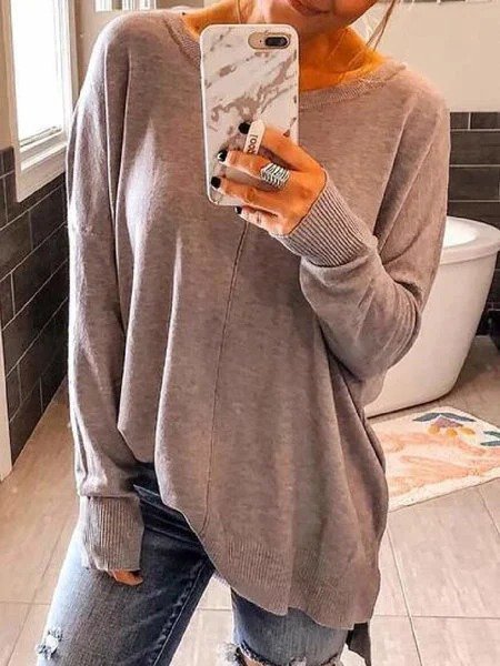 Rundhals Langarm Pullover aus Baumwollgemisch