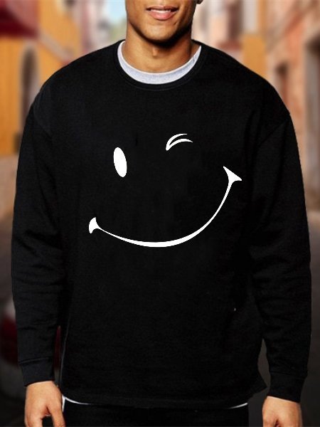 Rundhals Herren Fashion Sweatshirts mit Lächeln Print