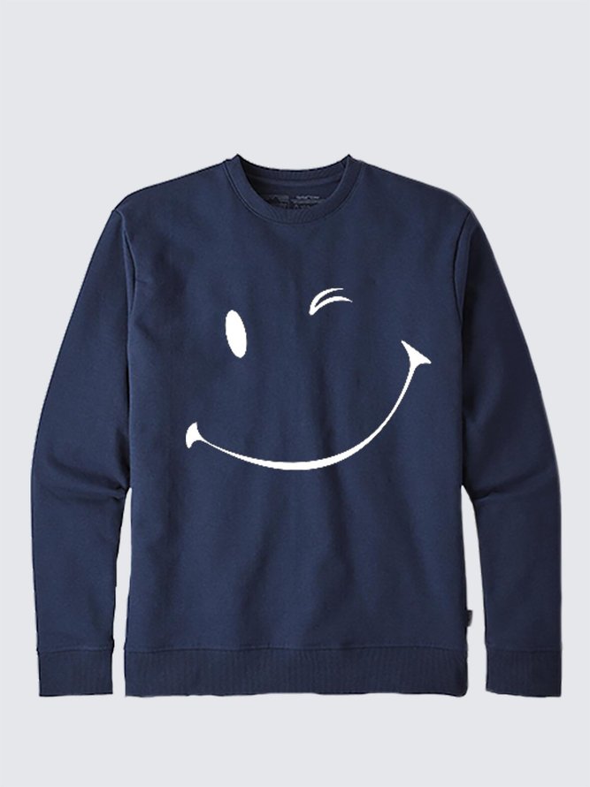 Rundhals Herren Fashion Sweatshirts mit Lächeln Print