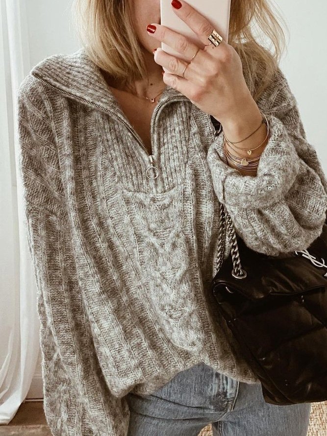 Süß Herbst Polyester V-Ausschnitt Mittler Täglich Lässig Weit Pullover für Damen