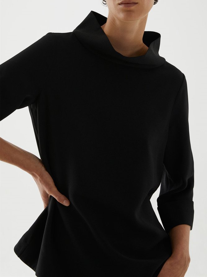 Schwarz Trichter Kragen Baumwollmischung Lässig Shirts & Blusen