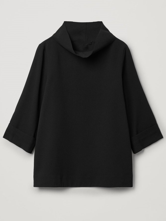Schwarz Trichter Kragen Baumwollmischung Lässig Shirts & Blusen