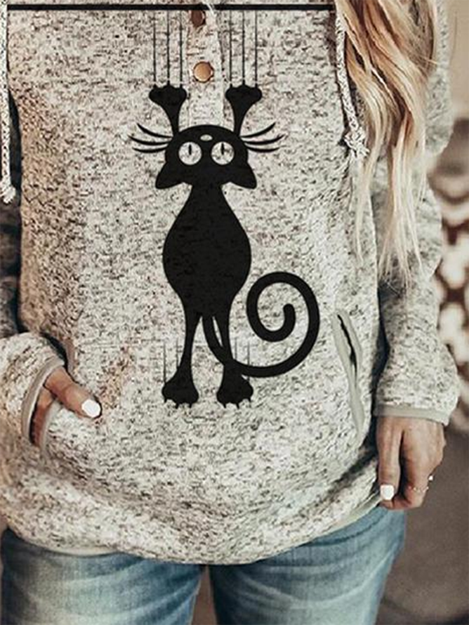 Damen Katze Print Sweatshirts mit Tasche