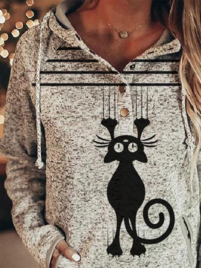 Damen Katze Print Sweatshirts mit Tasche