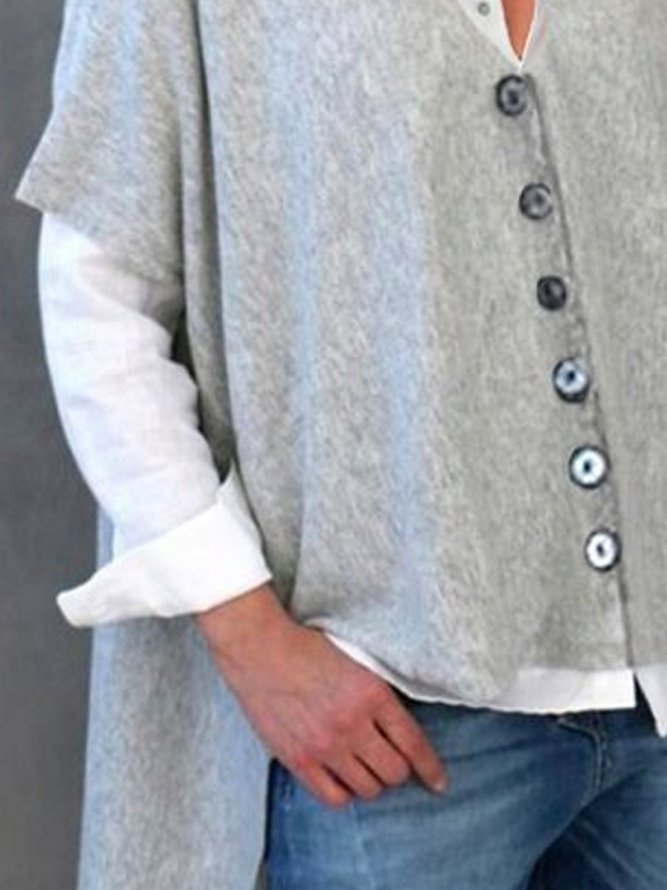 Damen Lässig Winter Unifarben Halbarm V-Ausschnitt Täglich Große Größen Baumwollmischung Pullover