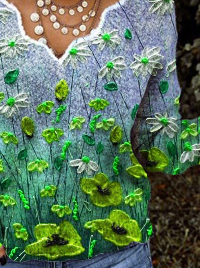 Damen Fashion Langarmshirts mit Blumenmuster