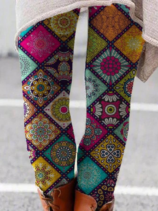 Schmal Print Baumwollmischung Leggings
