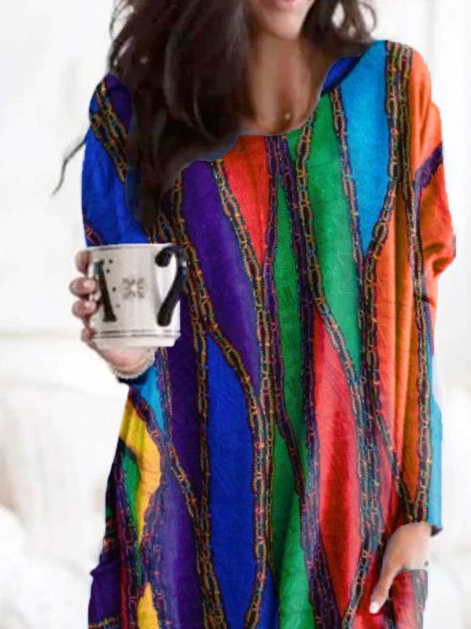 Rundhals Batik Kleider mit Langarm
