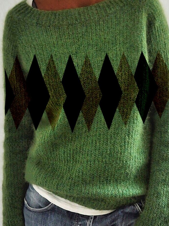 Print Lässig Winter Täglich Große Größen Langarm Weit Rundhals Baumwollmischung Pullover für Damen