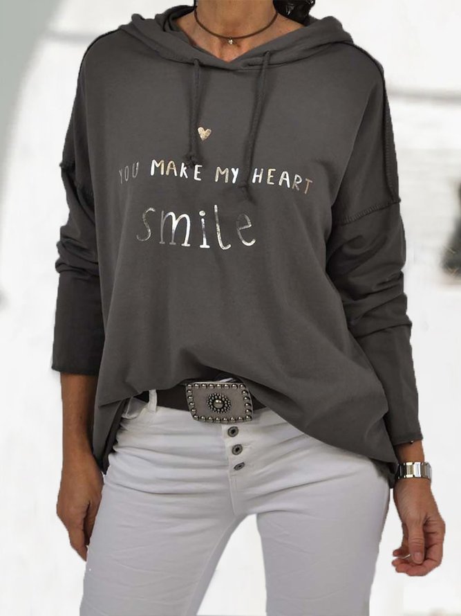 Baumwolle-Gemisch Basic Langarm Kapuze Sweatshirts