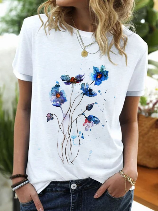 Lässig Kurzarm Print T-Shirt