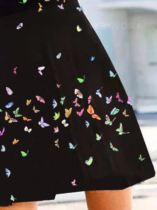 V-Ausschnitt Kurzarm Kleider mit Schmetterling Print