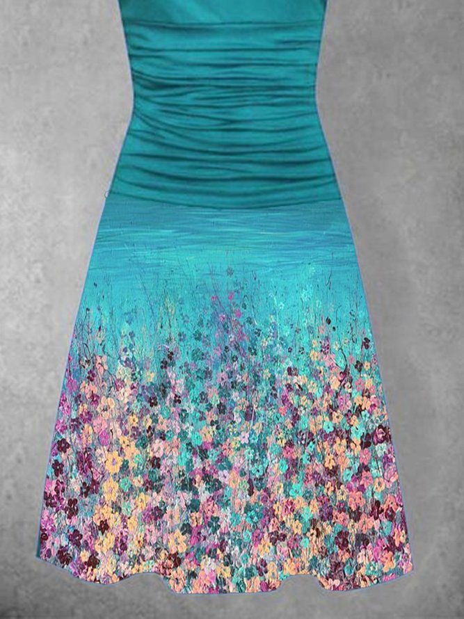 Wasserfallausschnitt Ärmellose Kleider mit Blumenmuster