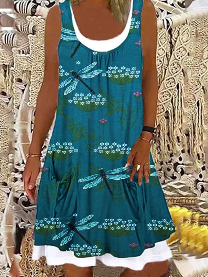 Print Paneeliertes Freizeitkleid mit Taschen
