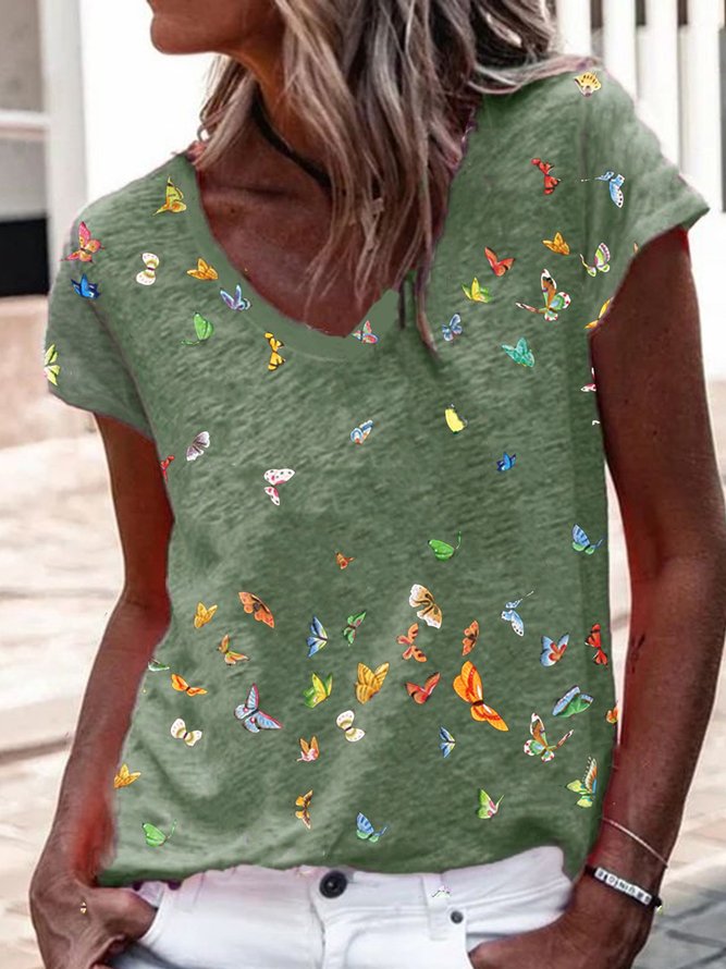 Kurzarm Schmetterling Basic Shirts aus Polyester Baumwolle