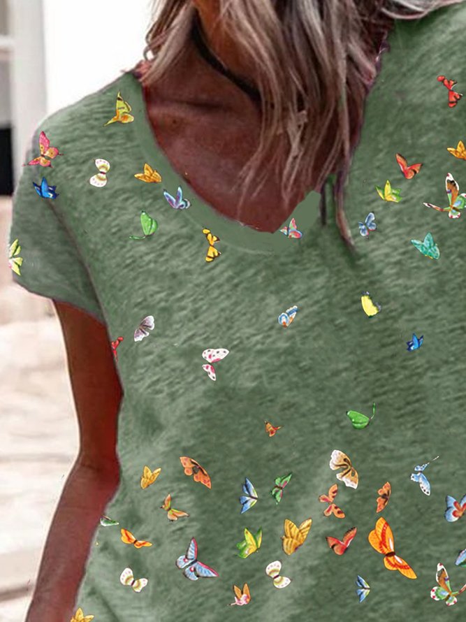 Kurzarm Schmetterling Basic Shirts aus Polyester Baumwolle