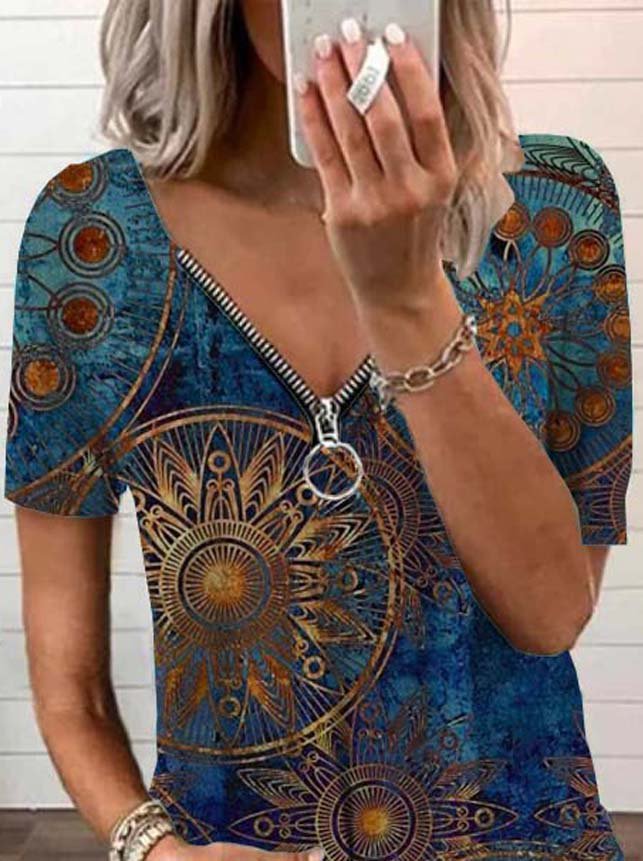 Paisley  Retro Sommer Bluse mit V-Ausschnitt