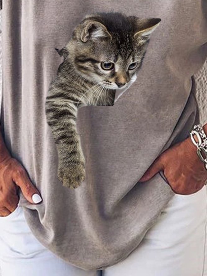 V-Ausschnitt Normale Shirts & Blusen mit Katze Print