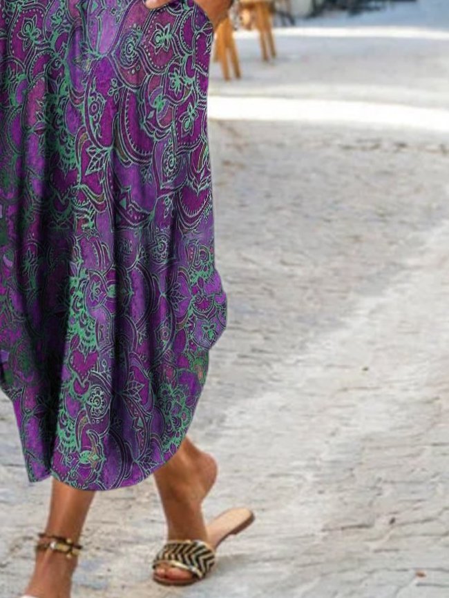 A-Linien Batik Kleider mit Kurzarm