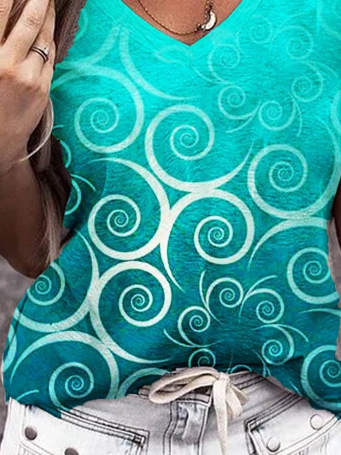 Print Urlaub Shirts & Blusen mit V-Ausschnitt
