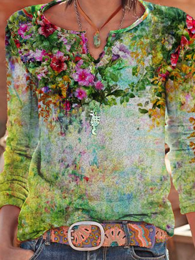 Kunst Geblümte T-Shirt aus Baumwolle für Urlaub