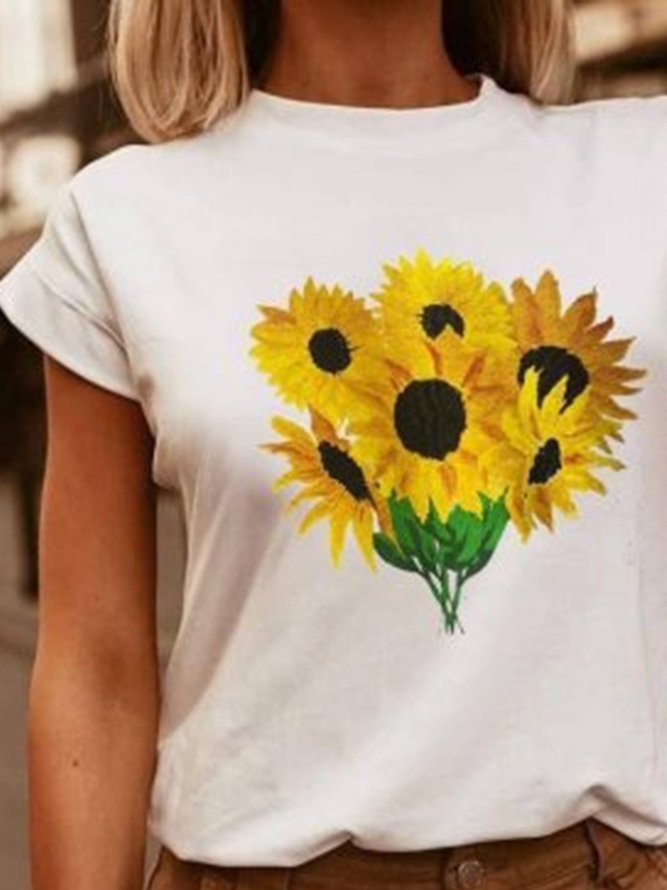 Kurzarm Rundhals T-Shirt mit Blumenmuster
