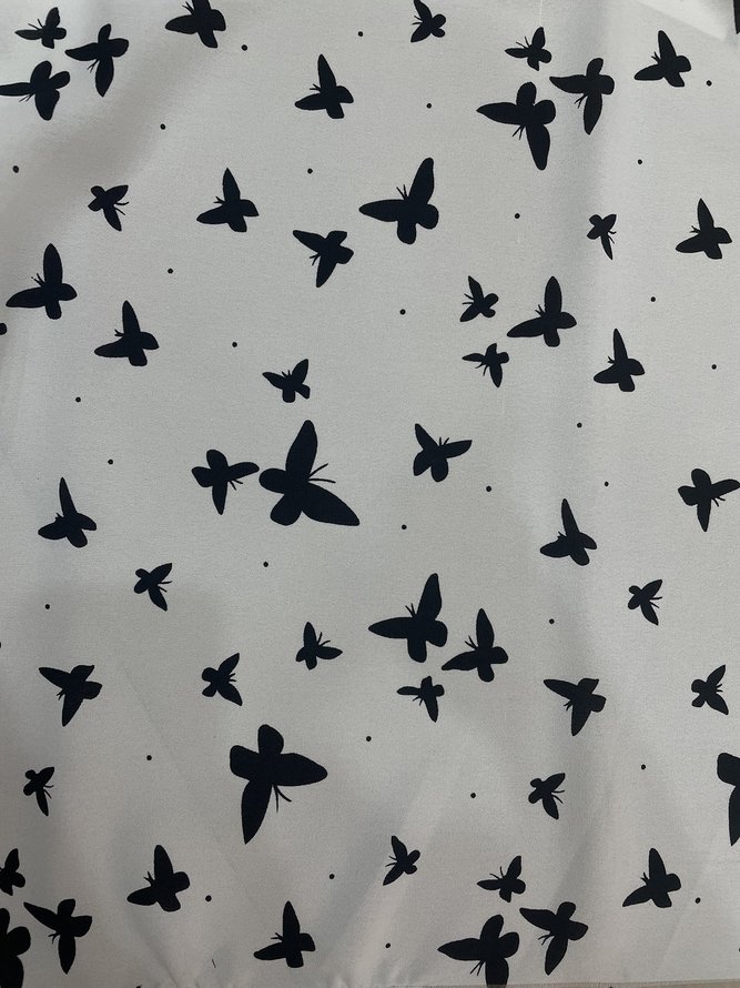 Weiß Lässig Schmetterling Print Langarm Normal Bluse