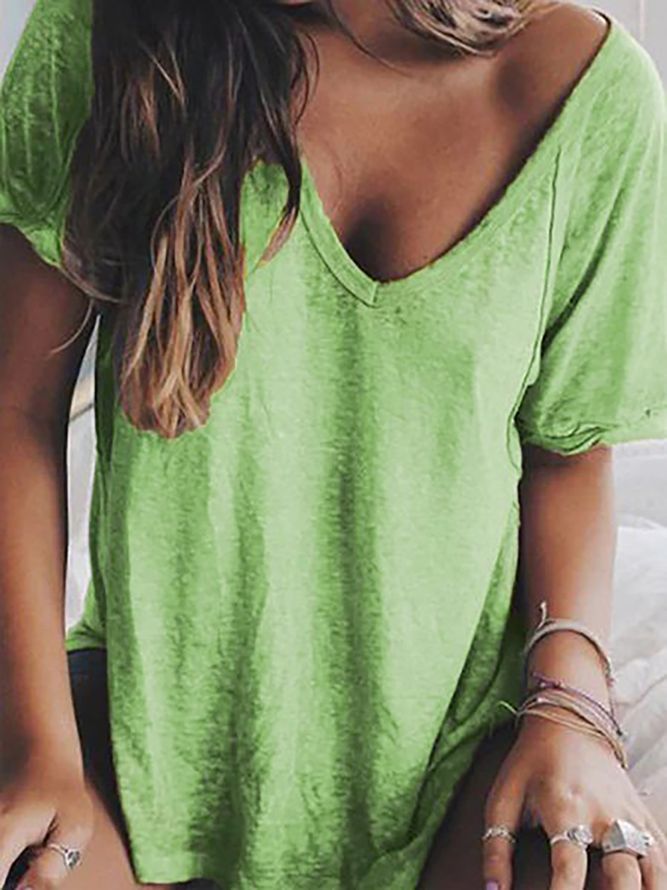 Damen Sommer V-Ausschnitt Weit T-Shirt Blusen&Shirts