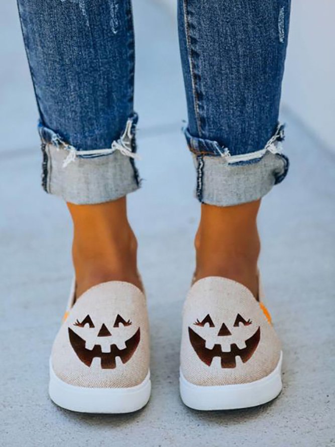 Halloween Grimasse Print Weiß Lässig Segeltuch Schuhe