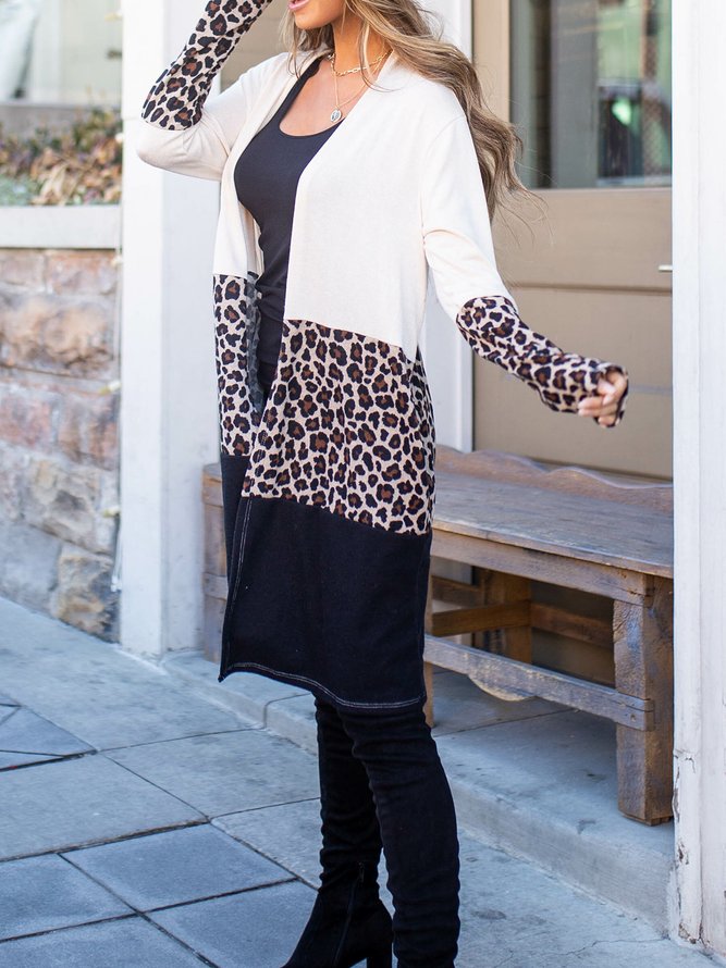 Lässig Leopard Normal Paneeliert Strickjacken