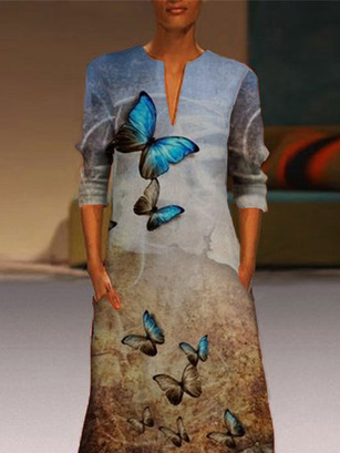 Langarm V-Ausschnitt gemustert Print Mosaik Kleid