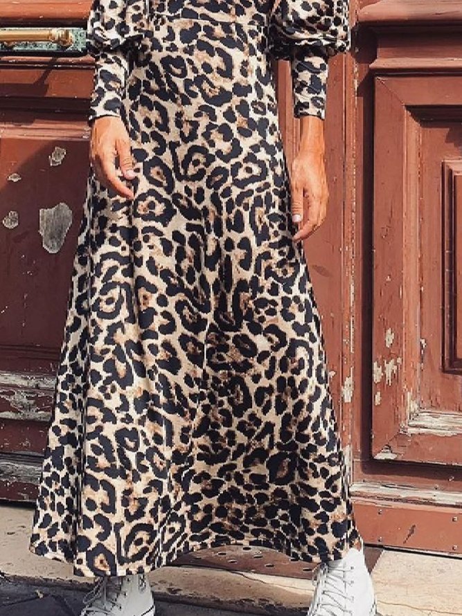Lässig Leopard Langarm Kleider