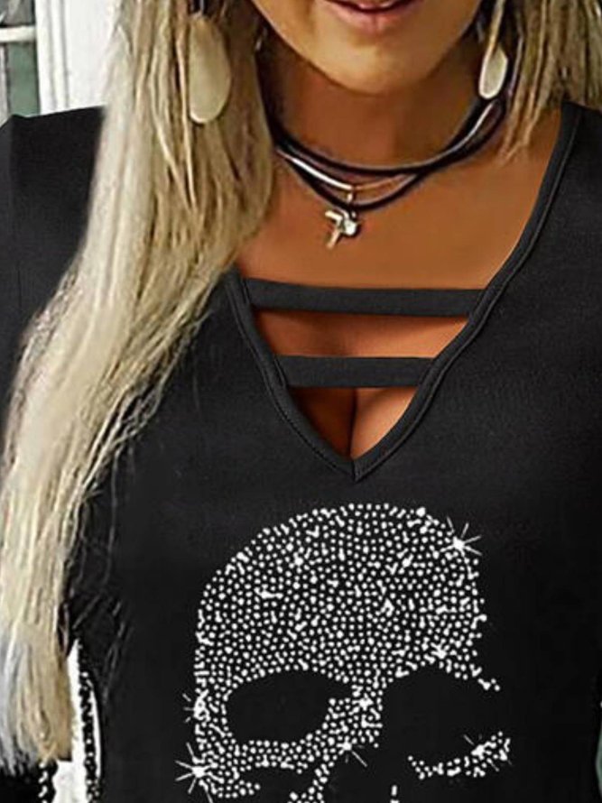 Sexy Langarm V-Ausschnitt Blusen&Shirts