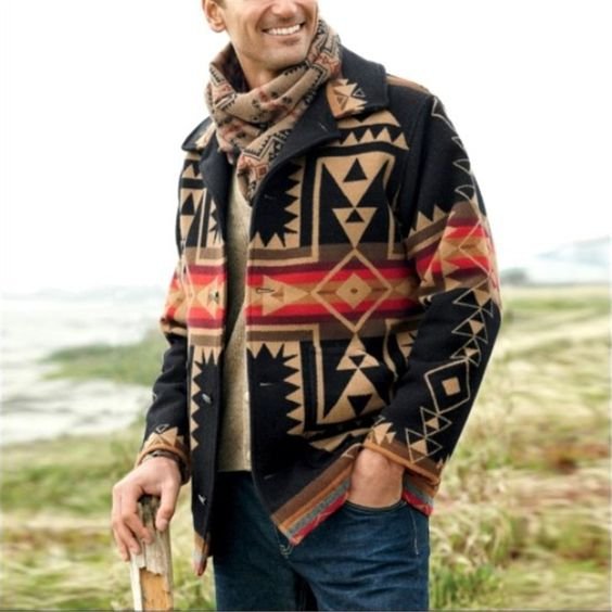 Einheimischer Muster Print Jacken mit Langarm