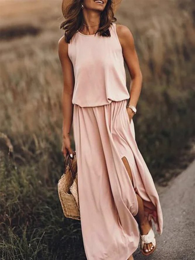 Unifarben Ärmelloses Maxikleid Lässig&Elegant für Urlaub Alltag Noracora