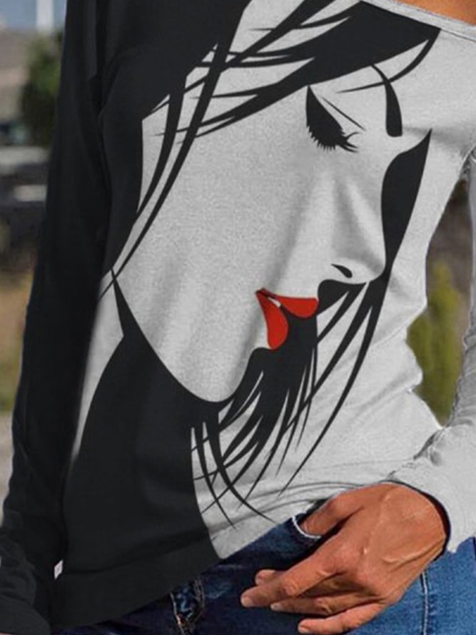 Retro Individualität Figur Print Langarm Große Größen Lässig Blusen&Shirts