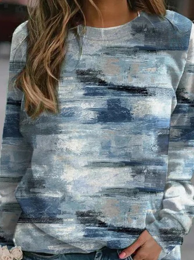 Blau Kunst Print Lässig Locker Sweatshirts