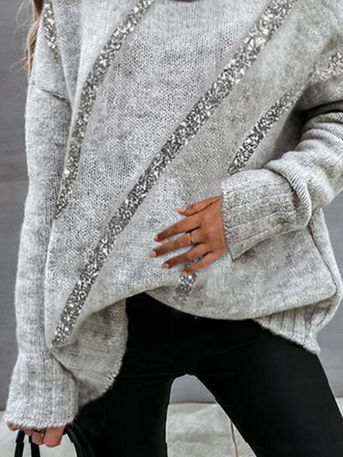 Geometrischer Lockerer Pullover mit Hochem Kragen