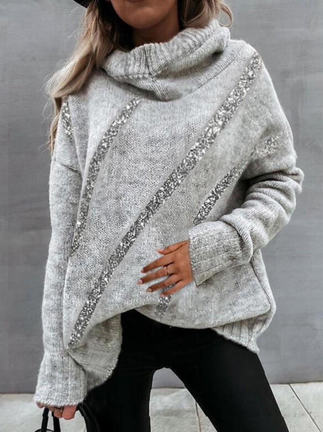 Geometrischer Lockerer Pullover mit Hochem Kragen