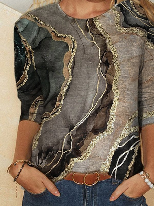 Rundhals Lässige mit retro Print Blusen