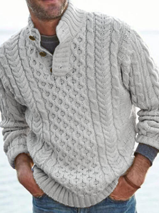 Weiß Unifarben Lässig Pullover