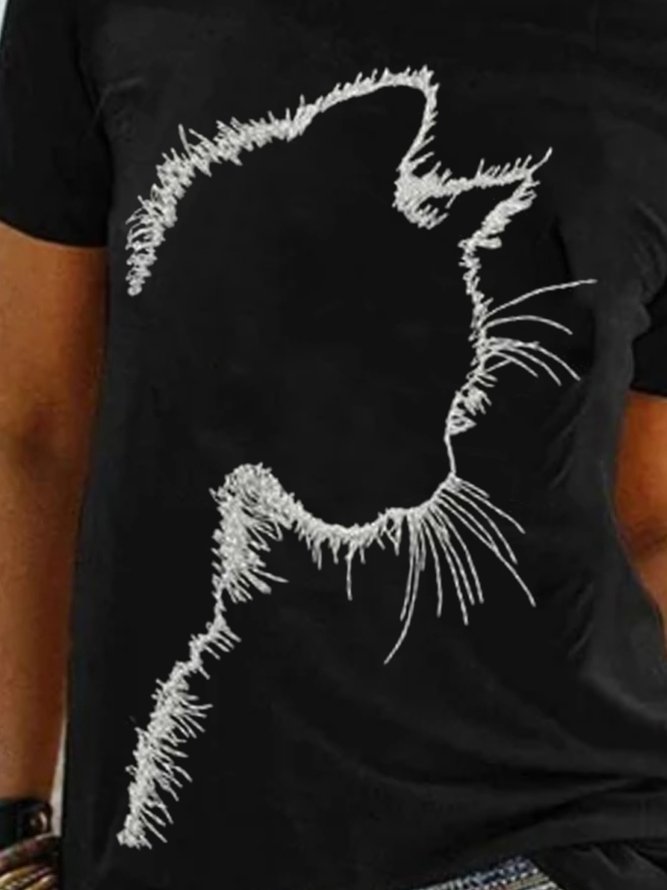 Katze Kurzarm Rundhals Große Größen Print Shirts & Blusen T-Shirts