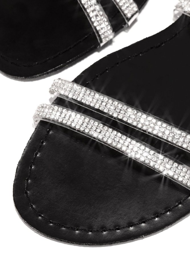 Elegant Strass Streifen Flach Sandale