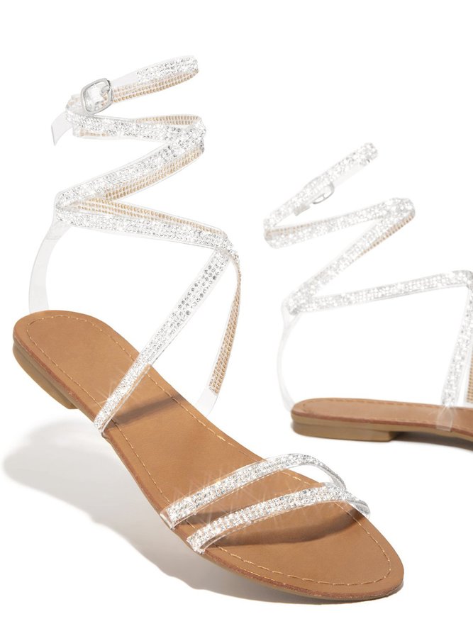 Elegant Strass Streifen Flach Sandale