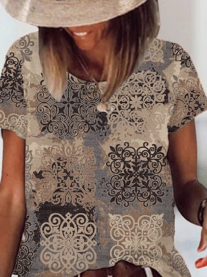 Damen mode Loose Lace Printed Geometric Stitching Top Bluse