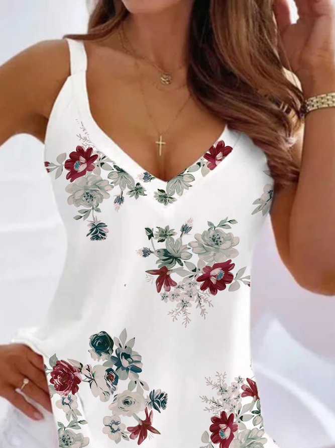Lässig Ärmellos V-Ausschnitt Große Größen Blumenmuster Stricken Tanktop