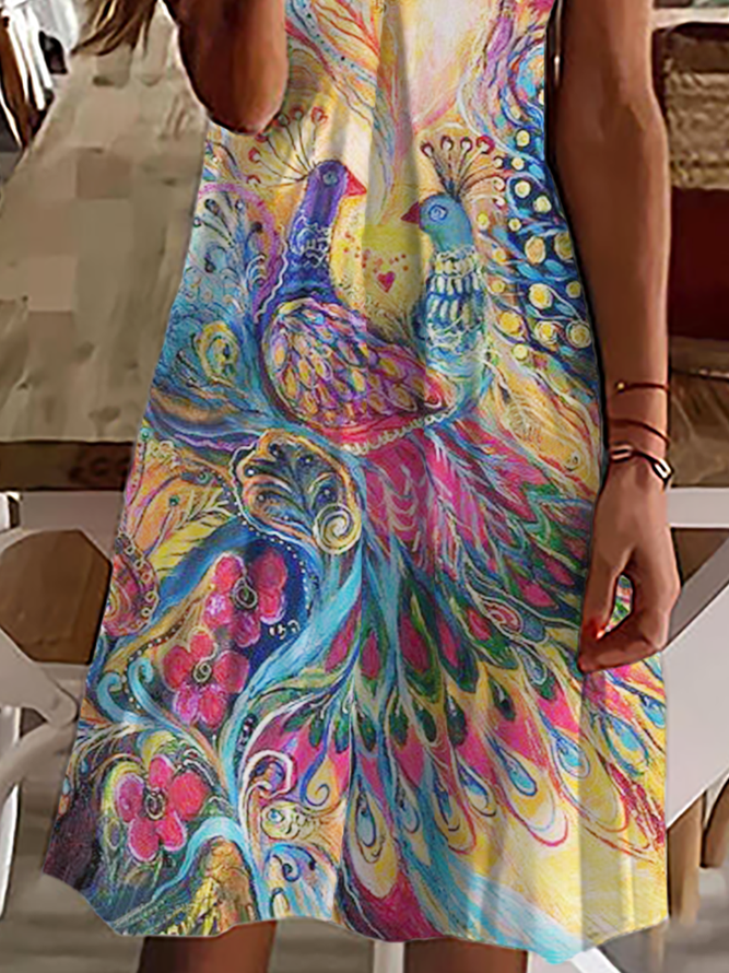 Große Größen V-Ausschnitt Kurzarm Print Kleid